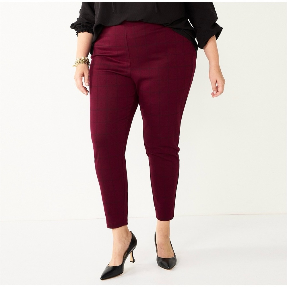 NWT Croft & Barrow Ponte Leggings Plum Plaid Plus Size 4X